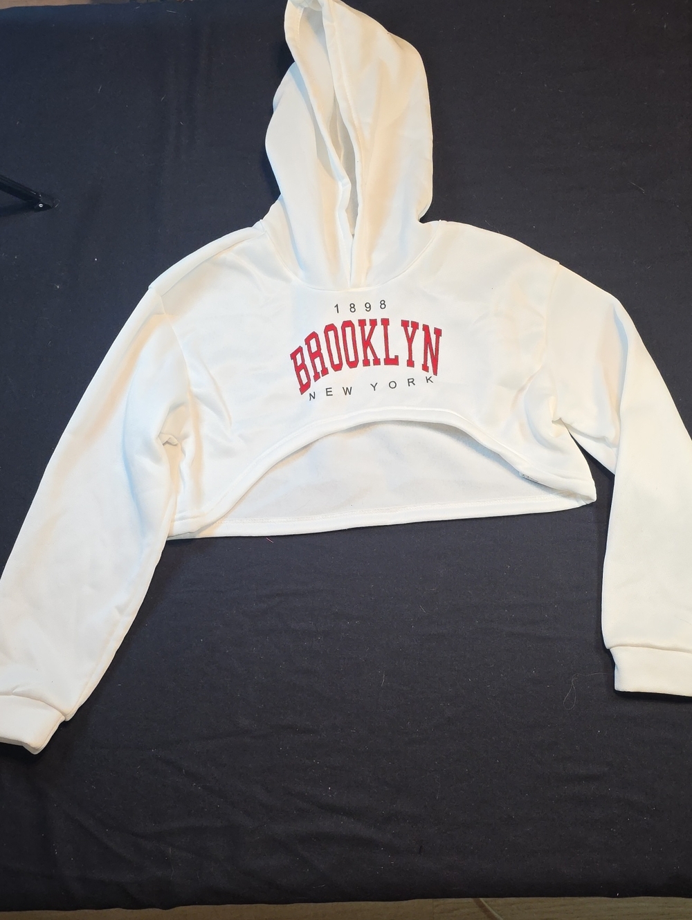 SHEIN White Cropped Hoodie with Red Brooklyn Logo